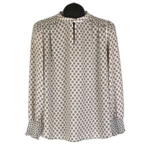 Ann Taylor LOFT Keyhole Blouse Women's Size Medium Geometric Smocked Career